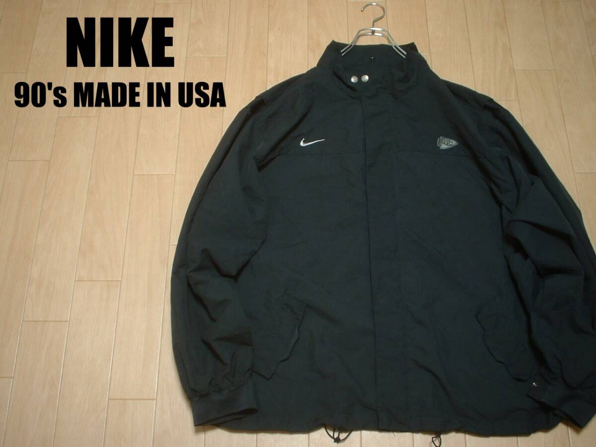 90sビンテージUSA製NIKEスウッシュ刺繍ナイロンジャケット米国製 90sビンテージUSA製NIKEスウッシュ刺繍ナイロンジャケット米国製