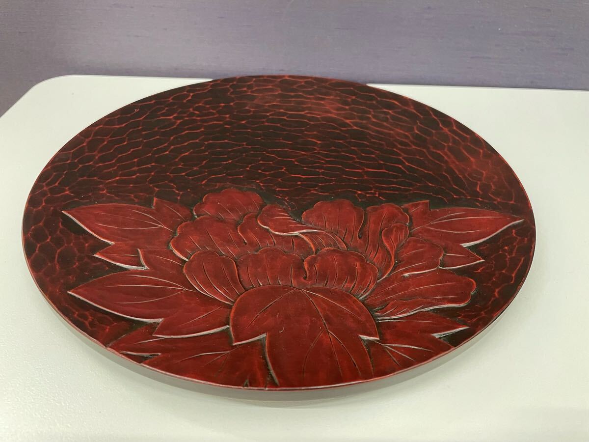 鎌倉彫 木製漆器 丸盆 天然木 相澤基水(盆)|売買された 鎌倉彫 木製漆器 丸盆 天然木 相澤基水(盆)|売買された