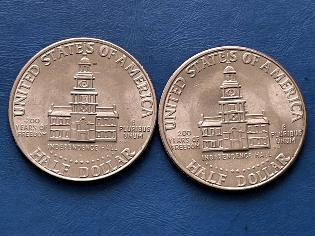 ☆【アメリカコイン 1976年ケネディ ハーフ ダラー白銅貨2枚 ☆【アメリカコイン 1976年ケネディ ハーフ ダラー白銅貨2枚
