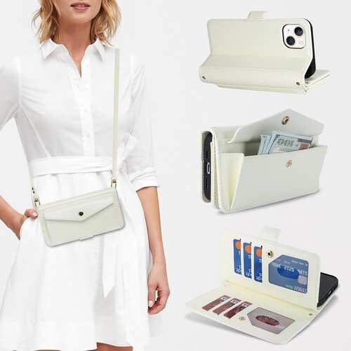 Eastwave for iPhone 15 Plus 財布型 カード収納 小銭入れ PUレザー 6色 ホワイト 1085_画像2