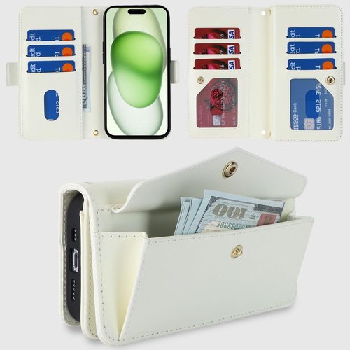 Eastwave for iPhone 15 Plus 財布型 カード収納 小銭入れ PUレザー 6色 ホワイト 1085_画像4