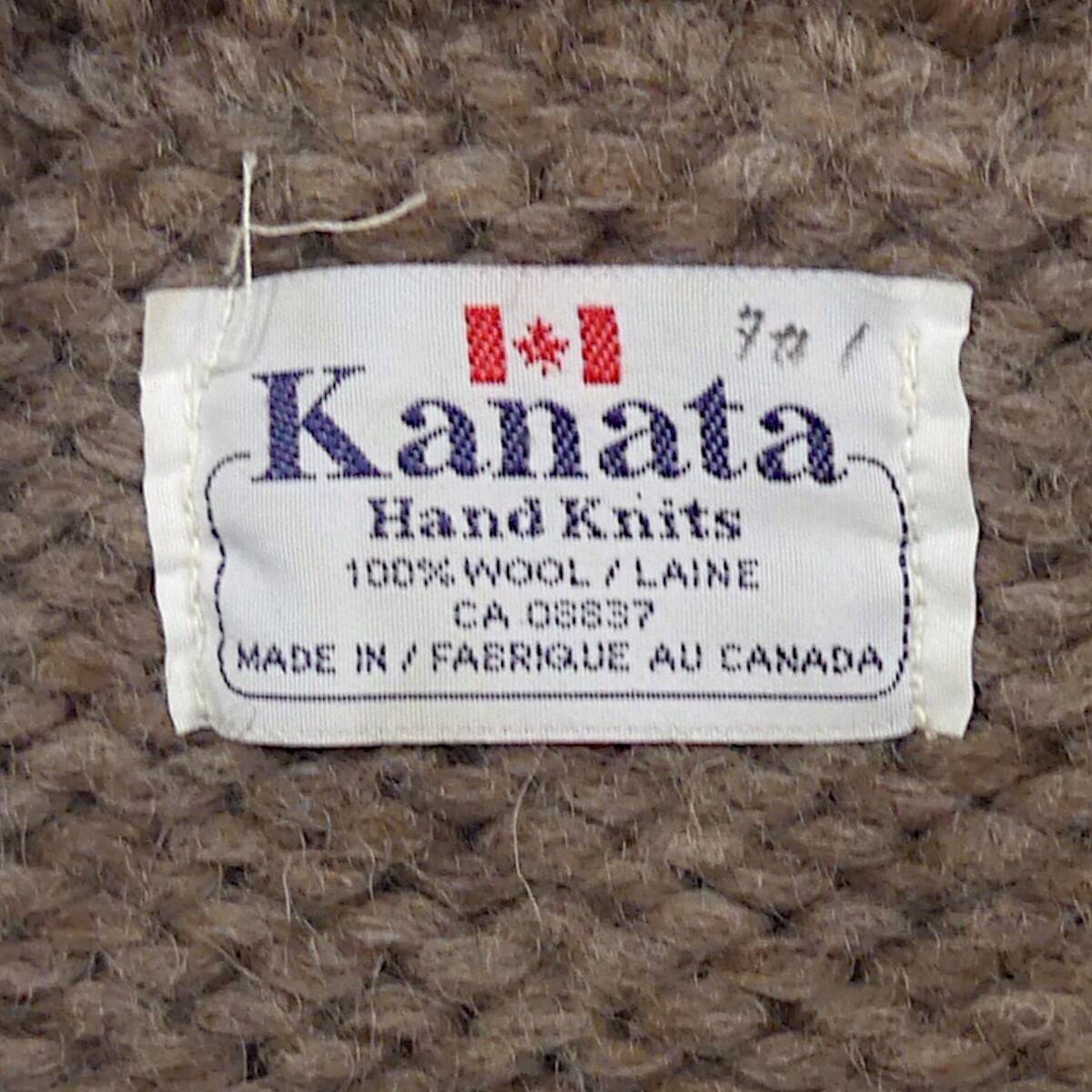 即決★カナダ製 KANATA★メンズ XXL位 カウチンセーター カナタ 茶 ベージュ 鳥柄 ウール ニット セーター カーディガン メープルボタン_画像5