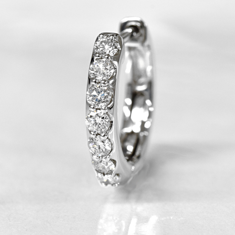 Pt900 0.15ct 中折れバネ式 ダイヤフープピアス シングル 片耳 1個 2×13 2mm 13mm プラチナ ダイヤモンド メンズ レディース 送料無料