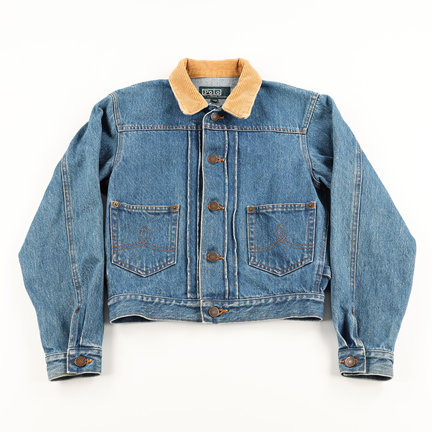 90’s Polo by Ralph Lauren ポロ ラルフローレン 襟コーデュロイデニムジャケット キッズ150サイズ インディゴブルー（ジャンク商品）