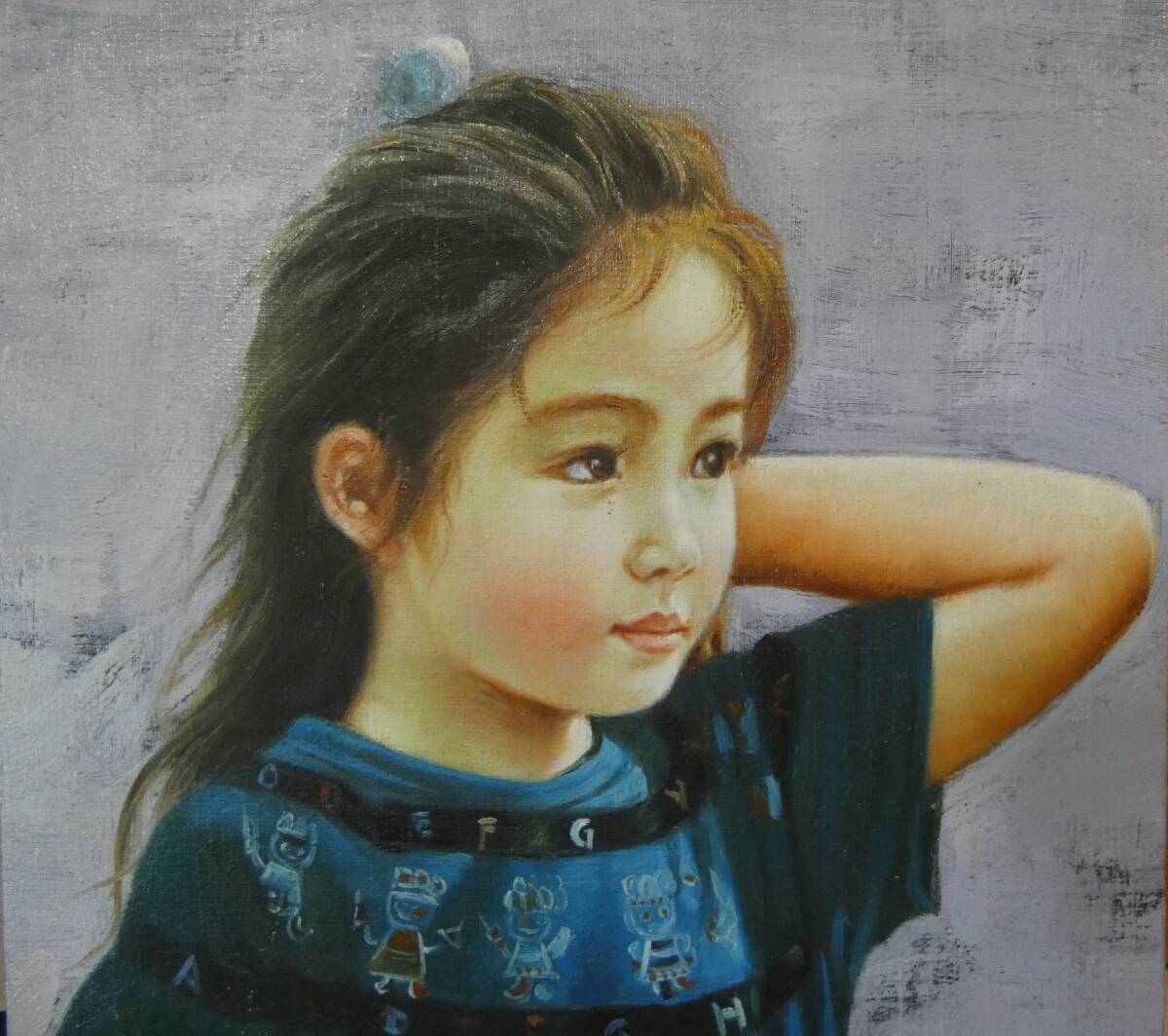 模写】 油絵 藤岡心象 「夏の少女」サイン 額付き F6号(人物画 模写】 油絵 藤岡心象 「夏の少女」サイン 額付き F6号(人物画