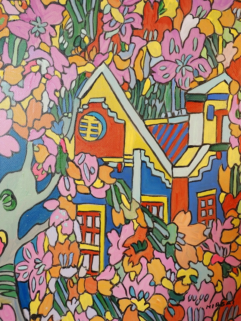 模写】 油絵 ジミー大西「花吹雪」サイン 額付き 風景/静物画 模写】 油絵 ジミー大西「花吹雪」サイン 額付き 風景/静物画