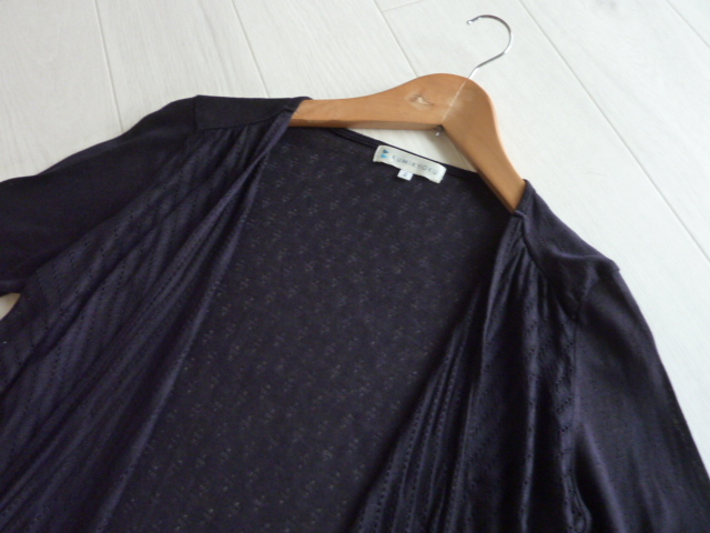 組曲 KUMIKYOKU テンセル100％ 半端袖 カーディガン 羽織り ネイビー レディース サイズ2