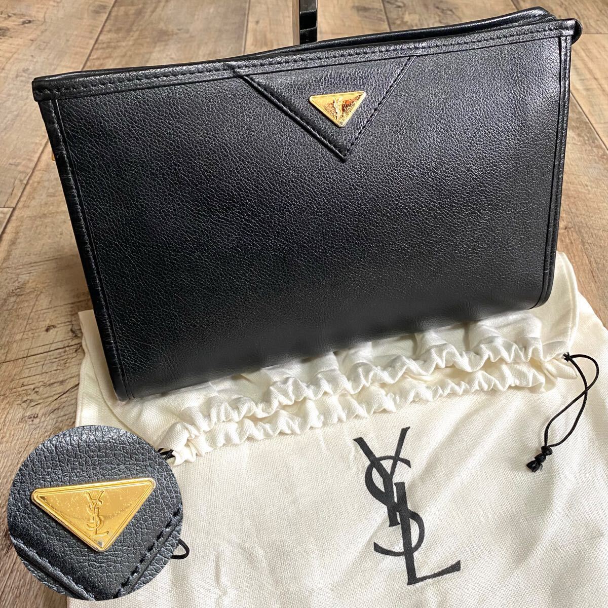 本物 イヴサンローラン YSL レザー クラッチバッグ ゴールド金具 本物 イヴサンローラン YSL レザー クラッチバッグ ゴールド金具