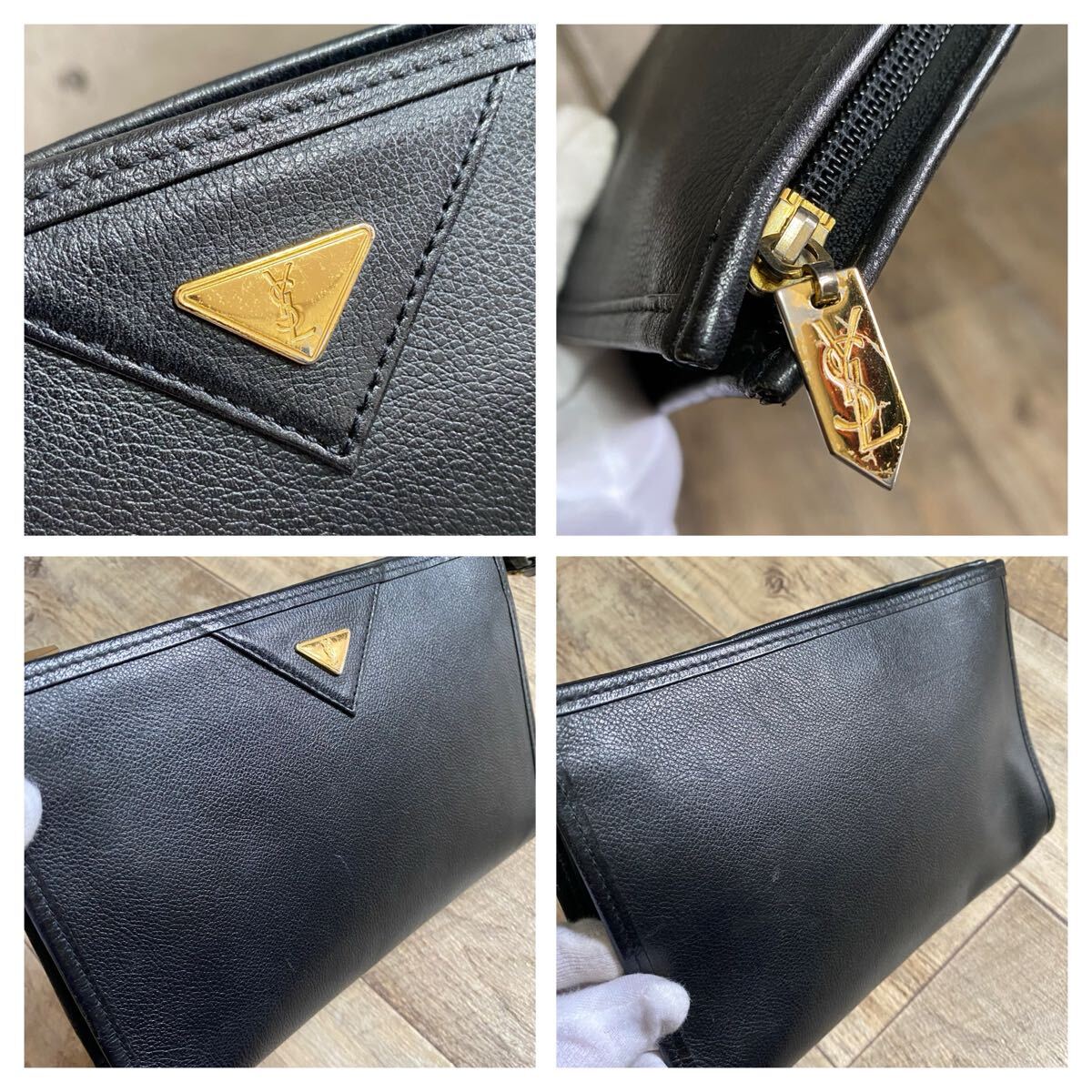 本物 イヴサンローラン YSL レザー クラッチバッグ ゴールド金具 本物 イヴサンローラン YSL レザー クラッチバッグ ゴールド金具