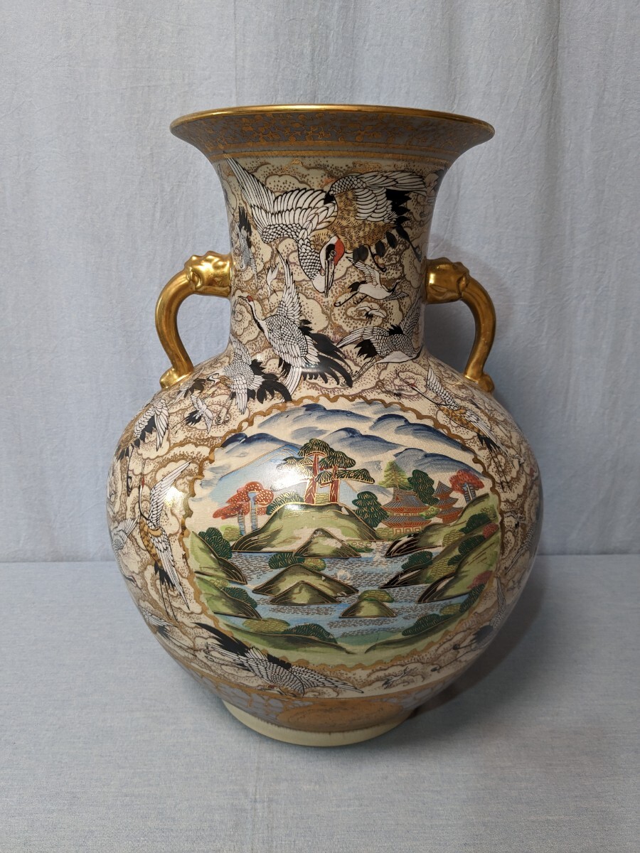 □九谷焼 飾り壺 唐山水風景 工芸品