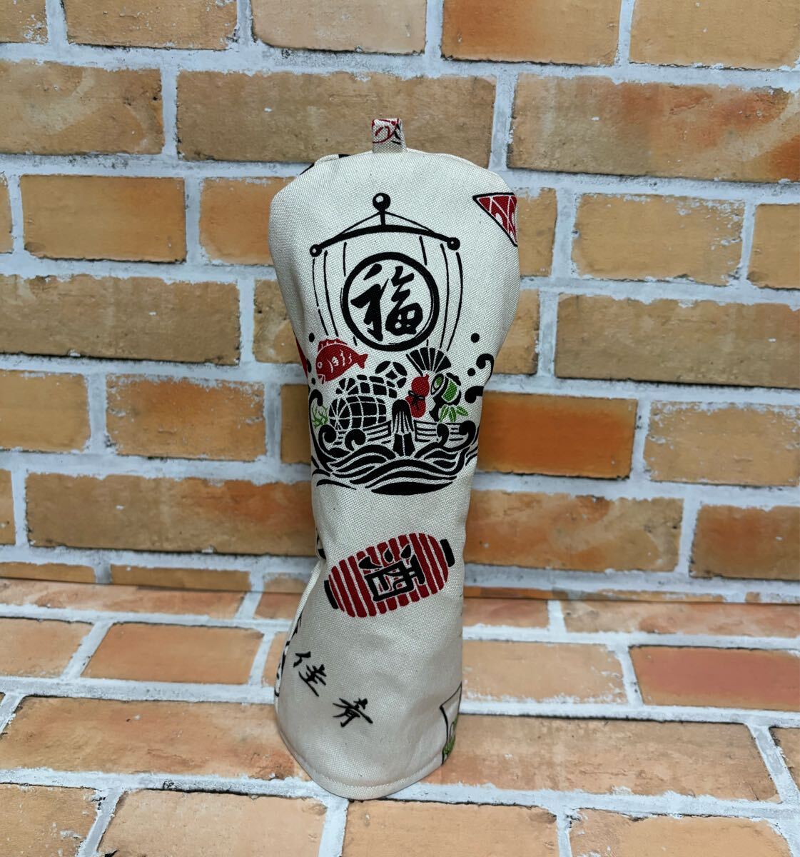 ゴルフ　ヘッドカバー　ハンドメイド　FW用　フェアウェイウッド　日本酒柄(白）帆布生地　コンペ　賞品　和柄　和風(fēng)　クラブ用