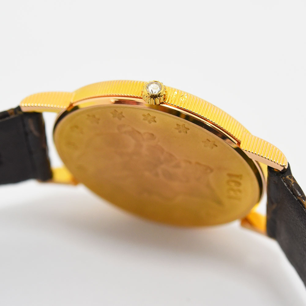  Corum б/у мужской CORUM монета часы механический завод 20 доллар K18 750 кожа Gold легкий отделка 