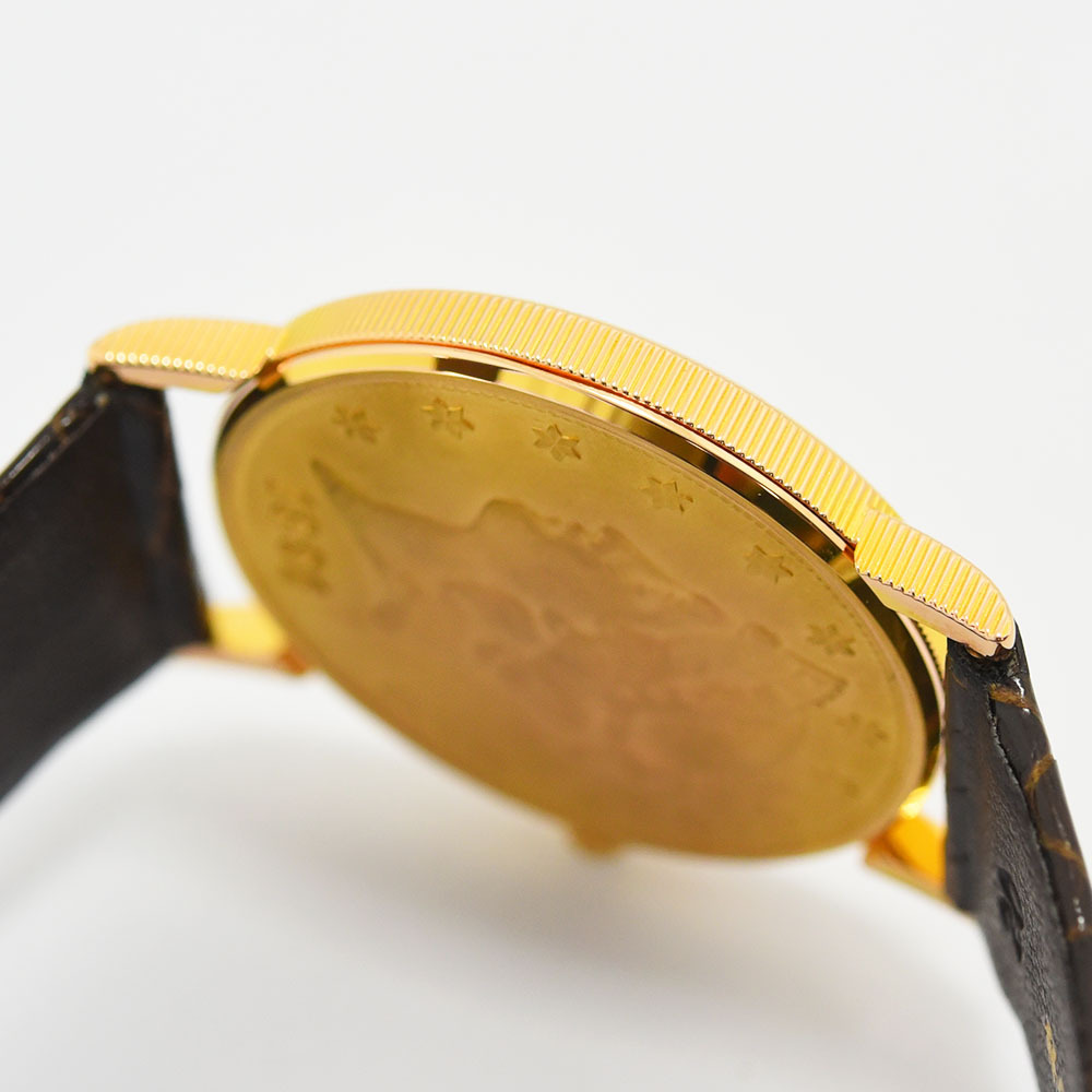  Corum б/у мужской CORUM монета часы механический завод 20 доллар K18 750 кожа Gold легкий отделка 