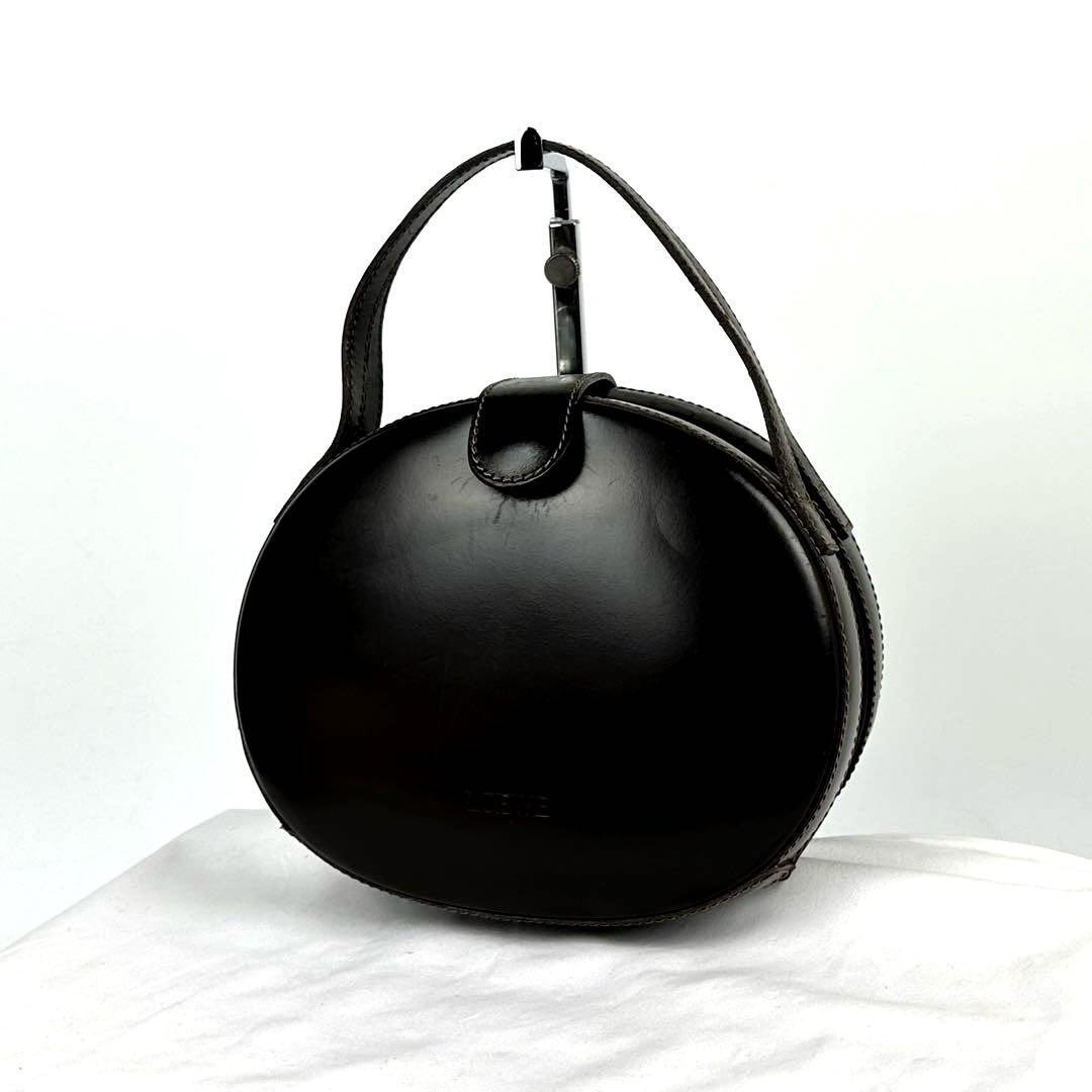 美品 LOEWE ロエベ ハンドバッグ ロゴ型押し がま口 ラウンド