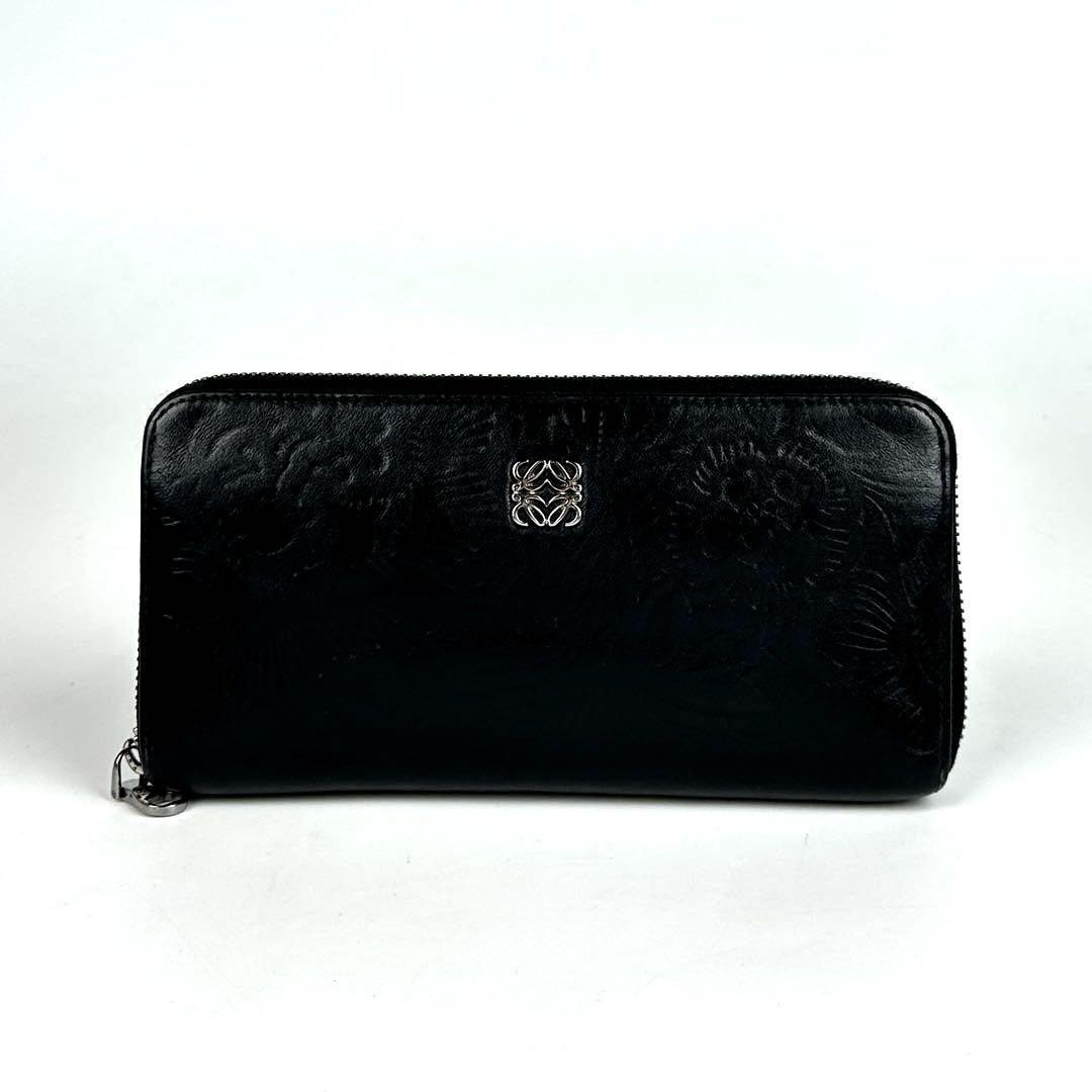美品 LOEWE ロエベ 長財布 アナグラム 花柄 エンボス 総柄 美品 LOEWE ロエベ 長財布 アナグラム 花柄 エンボス 総柄
