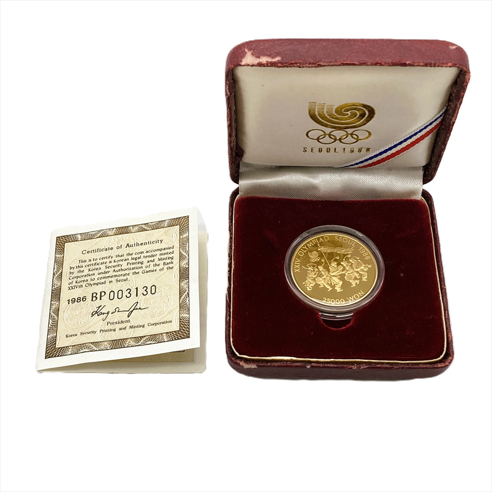 1986年 韓国 25,000ウォン ゴールド 16.8g 金貨 1988年 ソウル 1986年 韓国 25,000ウォン ゴールド 16.8g 金貨 1988年 ソウル