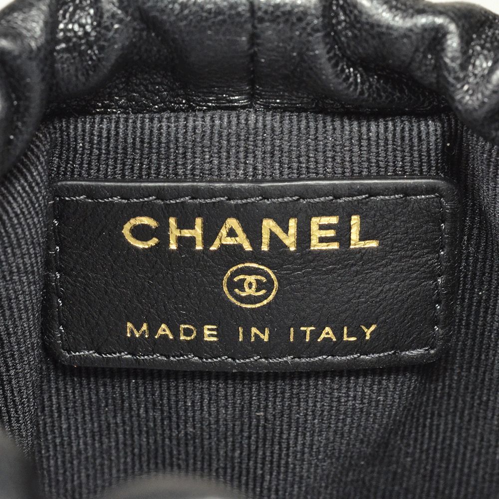 シャネル CHANEL ココマーク チェーンショルダー ポーチ ショルダーバッグ ラムスキン AP2330 ブラック ゴールド金具 巾著 ポシェット