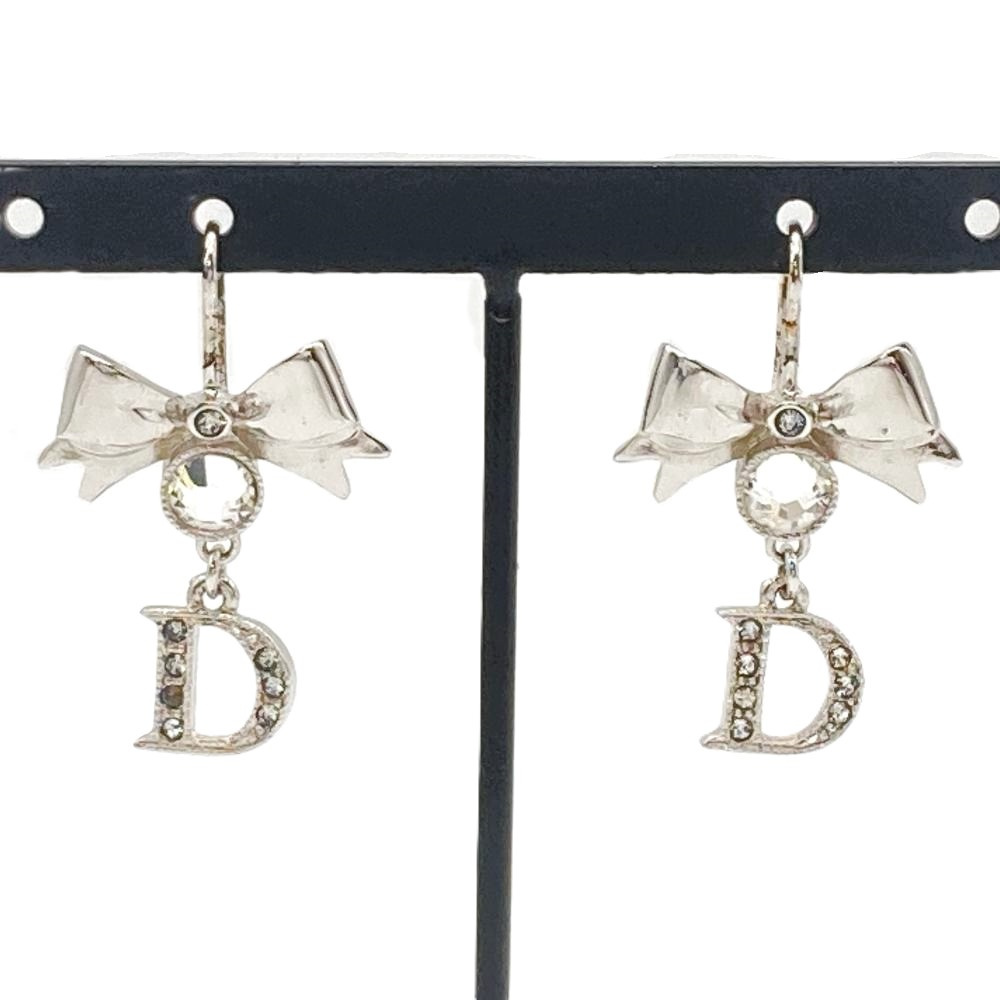  Dior Dior стразы лента узор Logo серьги серебряный 