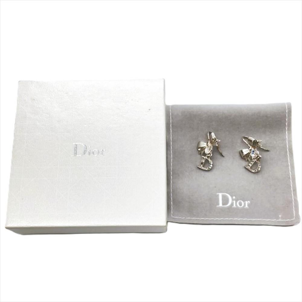  Dior Dior стразы лента узор Logo серьги серебряный 