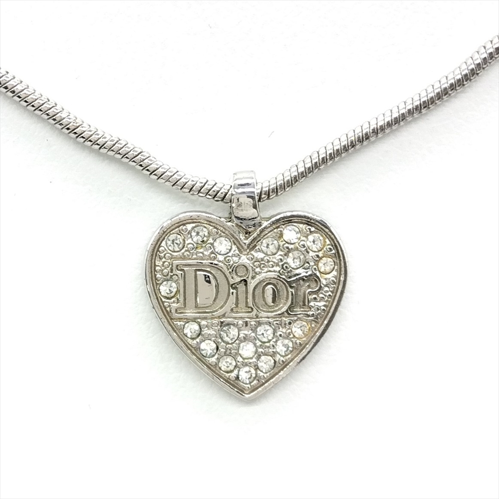 ディオール Dior ハートモチーフ ロゴ ネックレス ラインストーン
