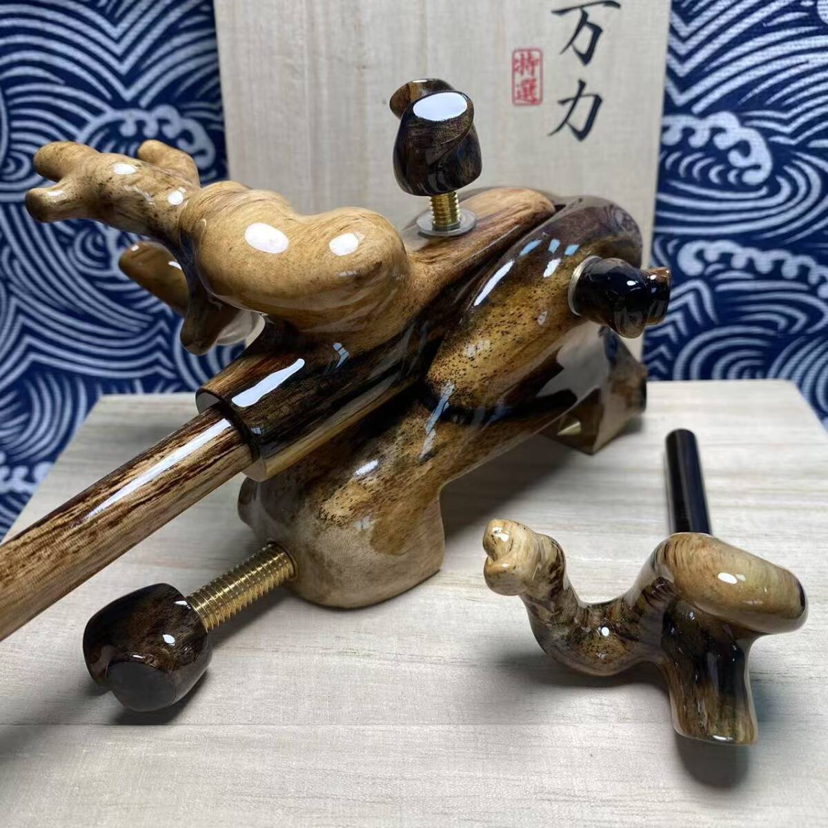 ☆ 日本黒柿 ☆ 銘木 特選品 大型大砲万力 収納袋付き 天然木 ☆ 日本黒柿 ☆ 銘木 特選品 大型大砲万力 収納袋付き 天然木