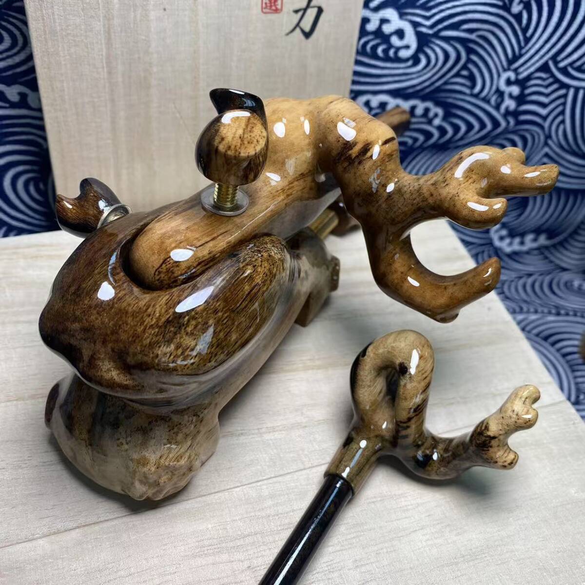 ☆ 日本黒柿 ☆ 銘木 特選品 大型大砲万力 収納袋付き 天然木 ☆ 日本黒柿 ☆ 銘木 特選品 大型大砲万力 収納袋付き 天然木