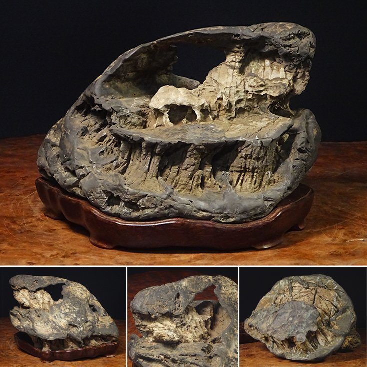 花◇著名水石家の愛蔵品 瀬田川石 島形石 鑑賞石 8.5キロ 唐木製 花◇著名水石家の愛蔵品 瀬田川石 島形石 鑑賞石 8.5キロ 唐木製