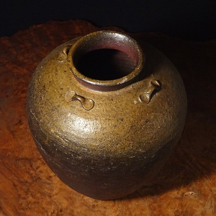 慶應◇桃山時代 古備前四耳壷 葉茶壺 「△」窯印あり 古備前鑑定 慶應◇桃山時代 古備前四耳壷 葉茶壺 「△」窯印あり 古備前鑑定