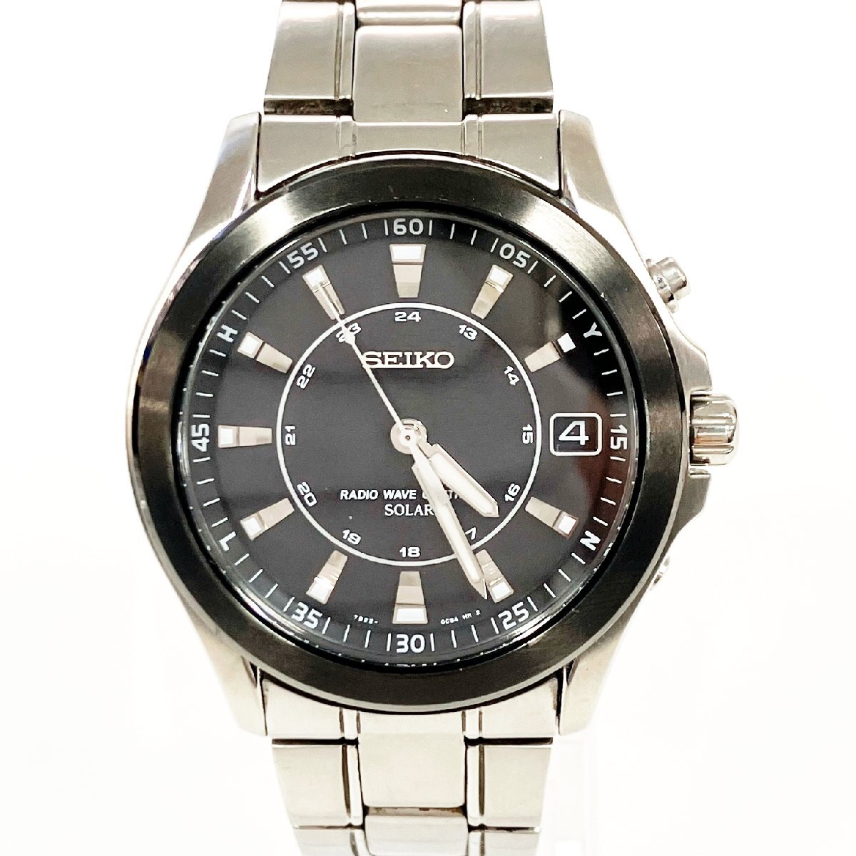 1円スタート】SEIKO セイコー 7B22-0BN0 SS ブラック文字盤 電波 1円スタート】SEIKO セイコー 7B22-0BN0 SS ブラック文字盤 電波