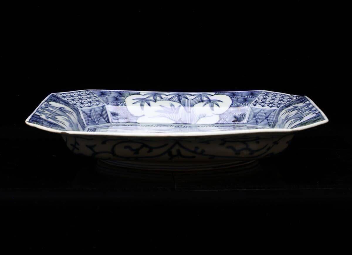 美品 古伊万里 染付 大皿 線描き 八角皿 八角 角皿 和食器 隅切 美品 古伊万里 染付 大皿 線描き 八角皿 八角 角皿 和食器 隅切