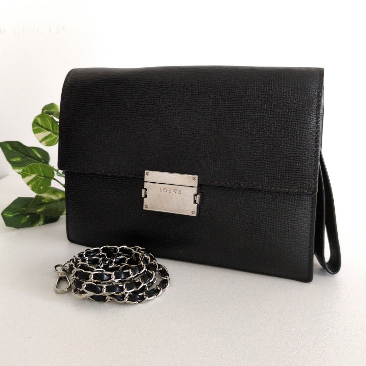 美品 ロエベ OLD ヴィンテージ 2way レザー チェーン ショルダー 美品 ロエベ OLD ヴィンテージ 2way レザー チェーン ショルダー