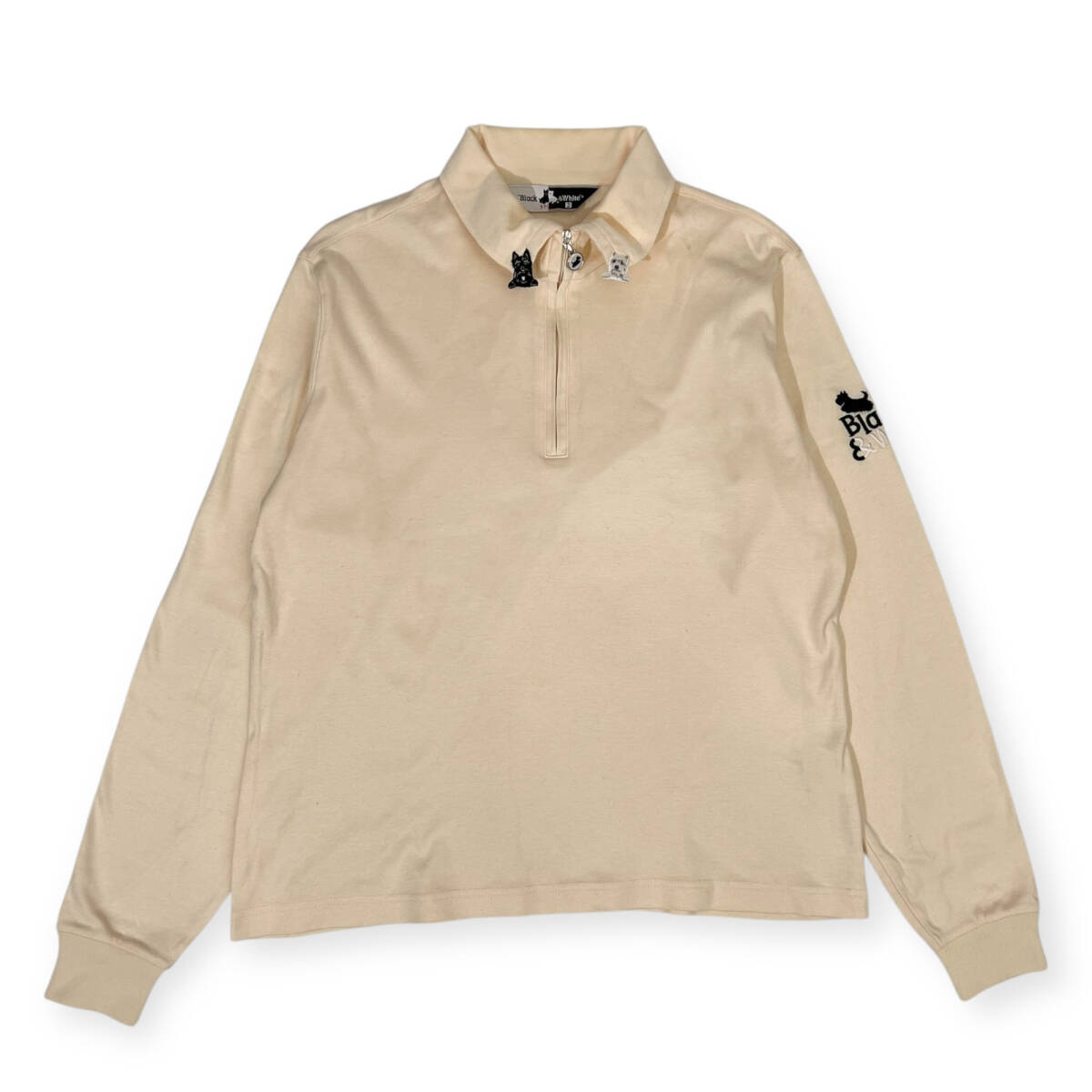 Black & White ブラックアンドホワイト ハーフジップ 天竺 ポロシャツ 2/アイボリー レディース ゴルフ_画像1