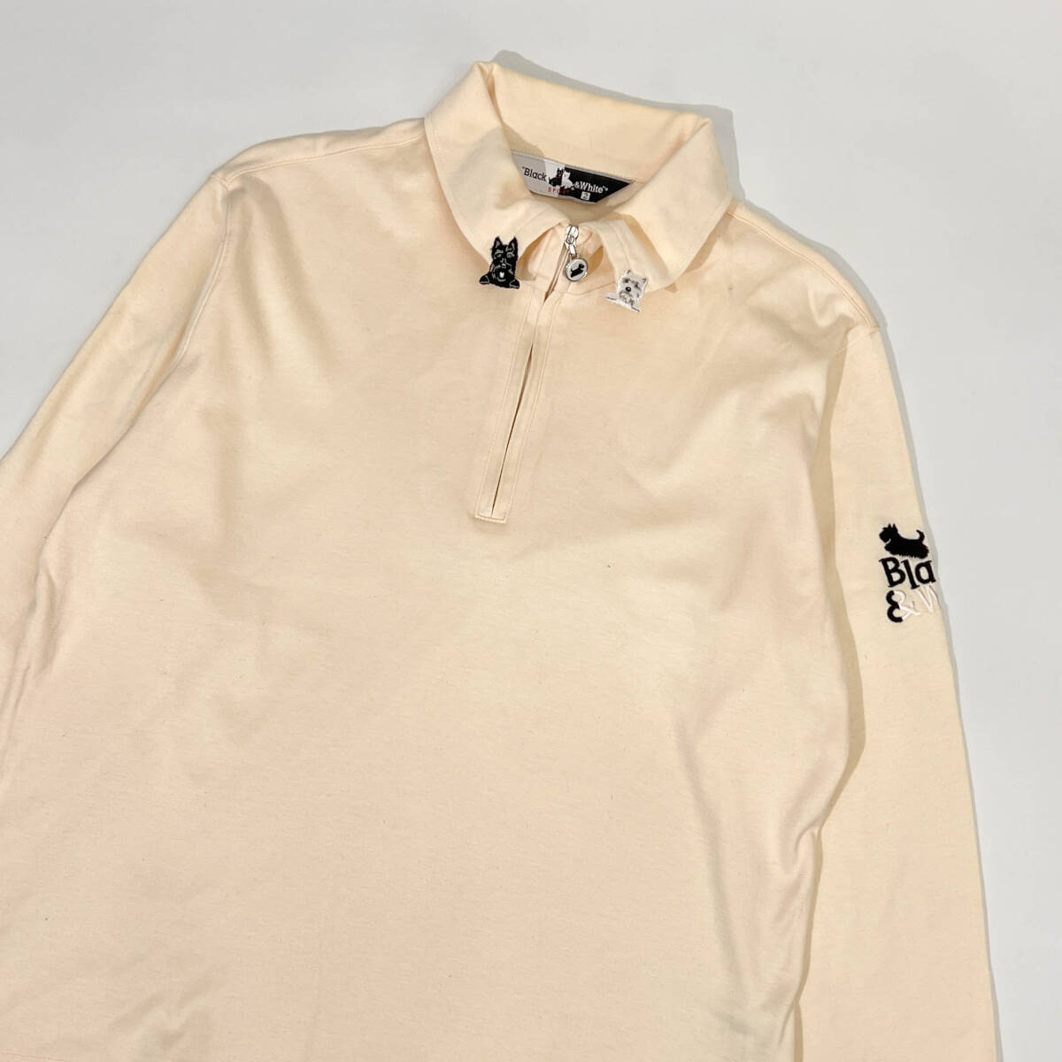 Black & White ブラックアンドホワイト ハーフジップ 天竺 ポロシャツ 2/アイボリー レディース ゴルフ_画像2