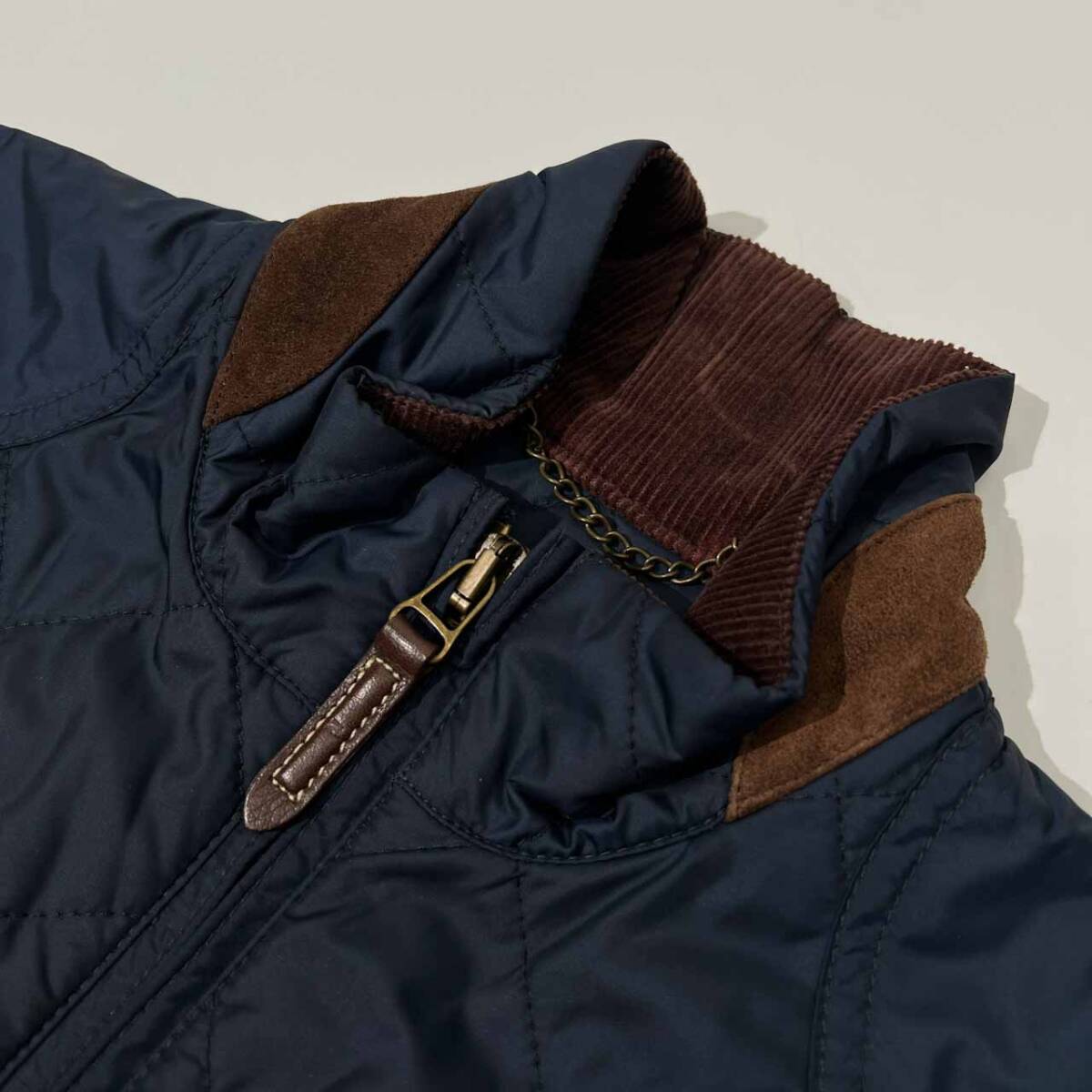 RALPH LAUREN ラルフローレン ダブルジップ キルティング ライトベスト 11 /ネイビー/レディース/部分レザー
