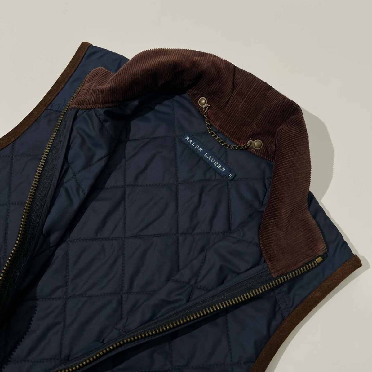 RALPH LAUREN ラルフローレン ダブルジップ キルティング ライトベスト 11 /ネイビー/レディース/部分レザー