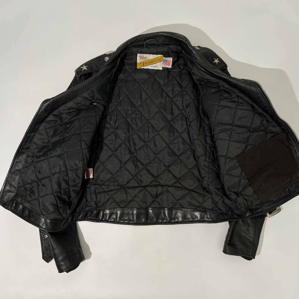 USA制 PERFECTO by Schott パーフェクトバイ ショット ダブル ライダースジャケット パンチング 44 /ブラック/アメリカ制/本革