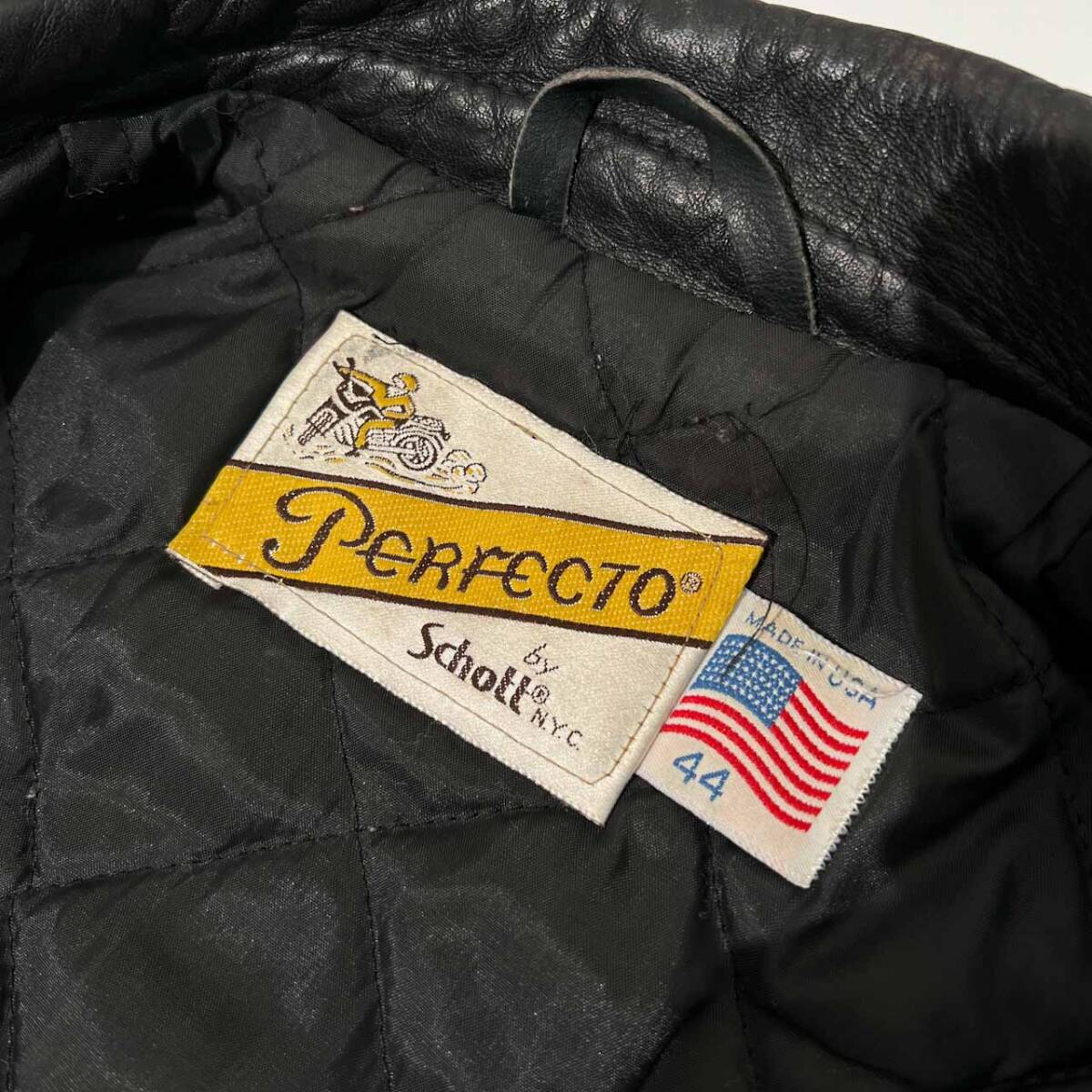 USA制 PERFECTO by Schott パーフェクトバイ ショット ダブル ライダースジャケット パンチング 44 /ブラック/アメリカ制/本革