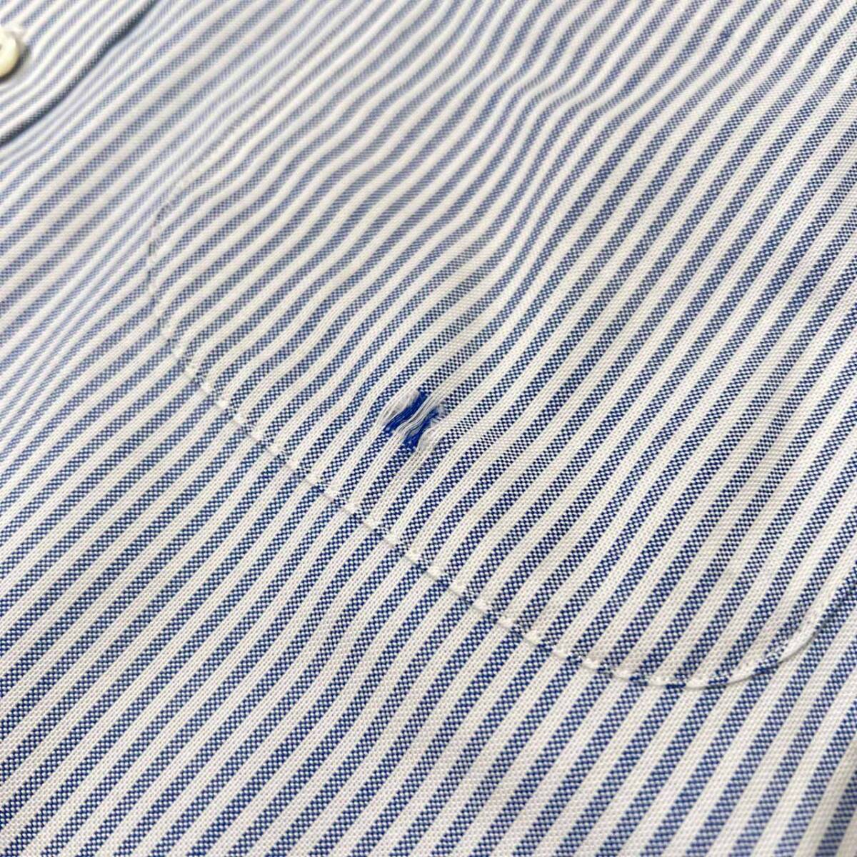 Brooks Brothers ブルックスブラザーズ ストライプ柄 BD 半袖 オックスフォード シャツ 15 /メンズ/ノンアイロン/水色系