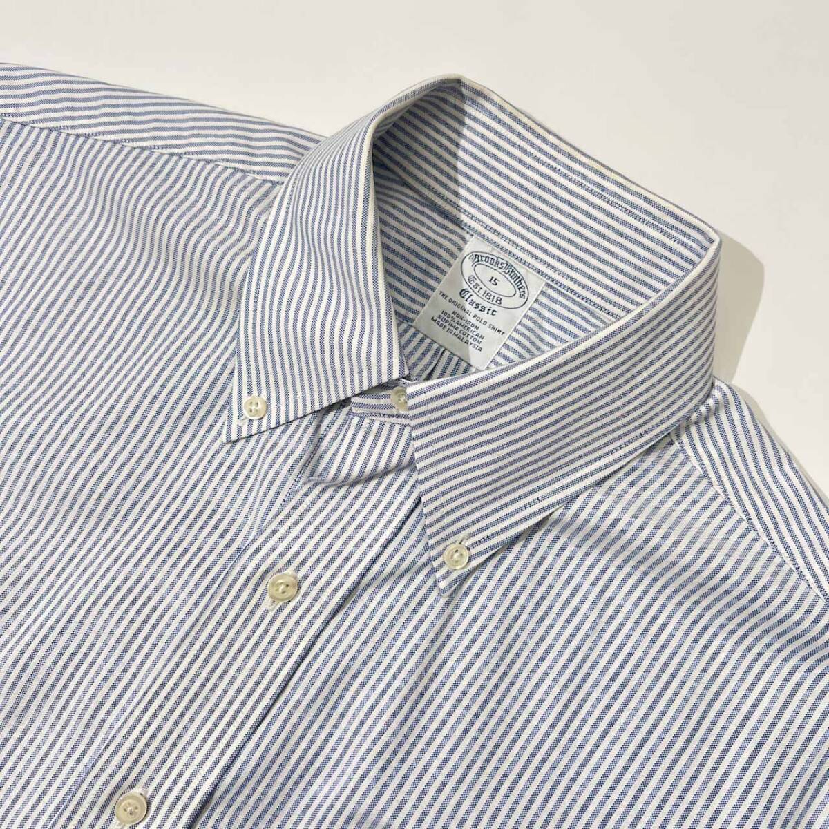 Brooks Brothers ブルックスブラザーズ ストライプ柄 BD 半袖 オックスフォード シャツ 15 /メンズ/ノンアイロン/水色系