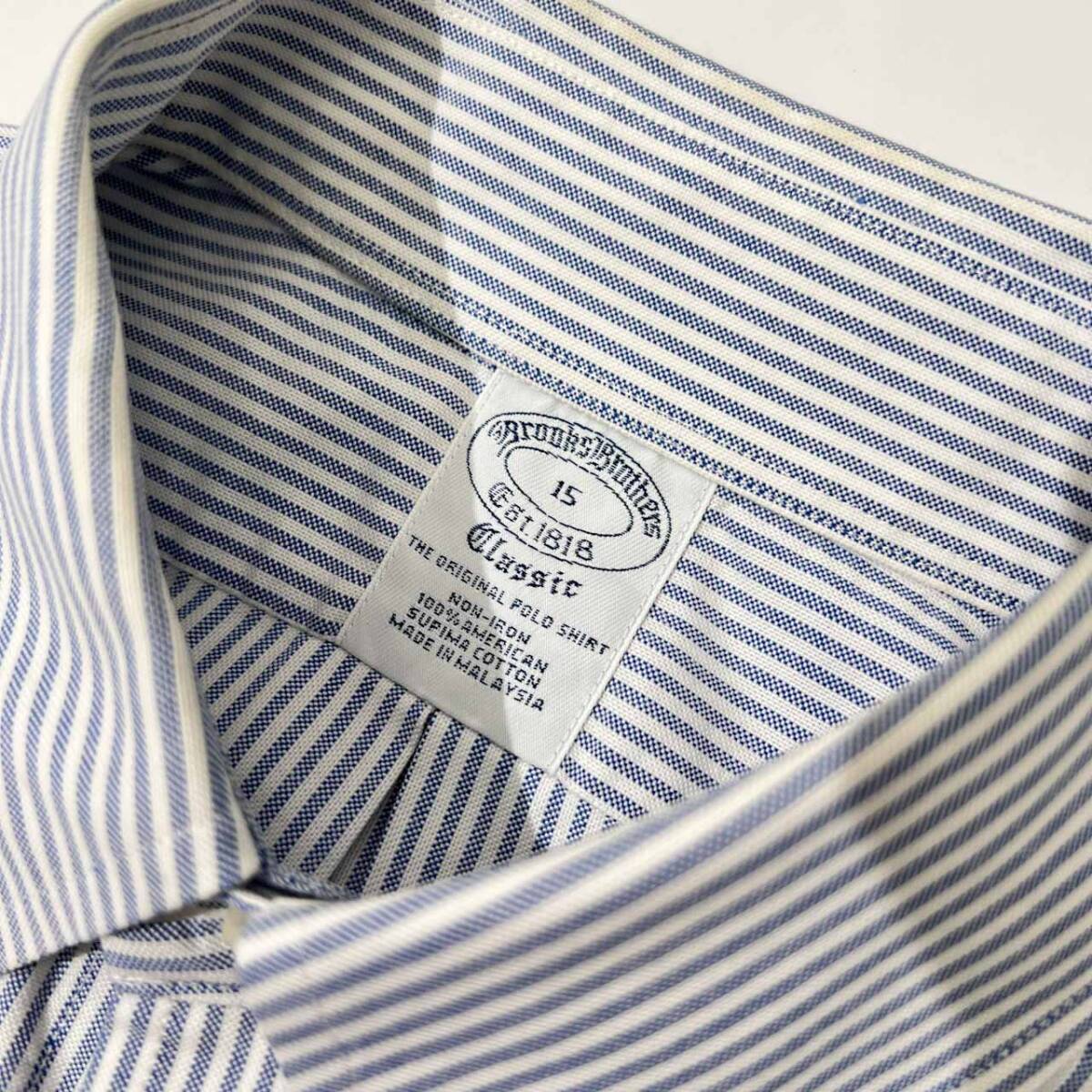 Brooks Brothers ブルックスブラザーズ ストライプ柄 BD 半袖 オックスフォード シャツ 15 /メンズ/ノンアイロン/水色系
