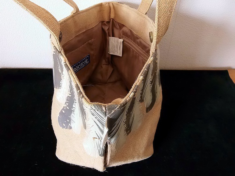 麻製トートバッグ/マチ広です■ROOTOTE/スーパープランニング ■口綴じた幅375×本体高210×底幅160㎜ ★内側/外側底に汚れ ■送料￥660～_画像7