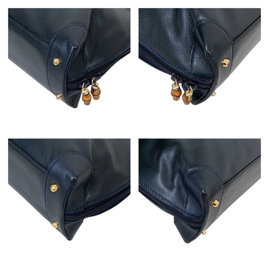 グッチ ハンドバッグ レザー ネイビー バンブー 2way 4287-3 グッチ ハンドバッグ レザー ネイビー バンブー 2way 4287-3