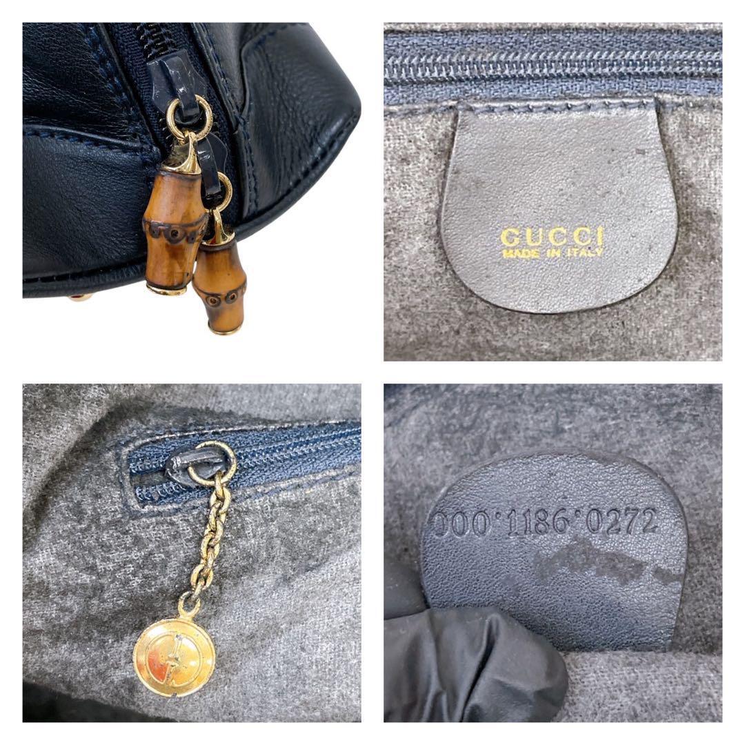 グッチ ハンドバッグ レザー ネイビー バンブー 2way 4287-3 グッチ ハンドバッグ レザー ネイビー バンブー 2way 4287-3