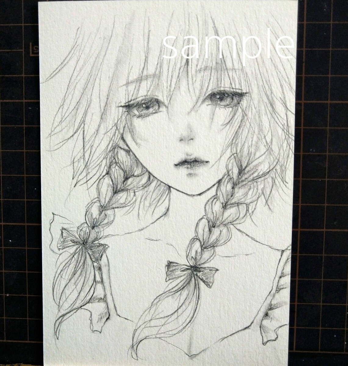 手描きイラスト オリジナル 鉛筆画 モノクロ セーラー服(手描き