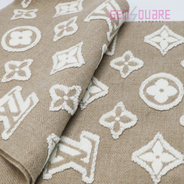 【値下げ交渉可】ルイヴィトン マフラーLV3D ブランクベージュ ウール＆シルク＆カシミヤ 未使用品 M94851【質(zhì)屋出店】