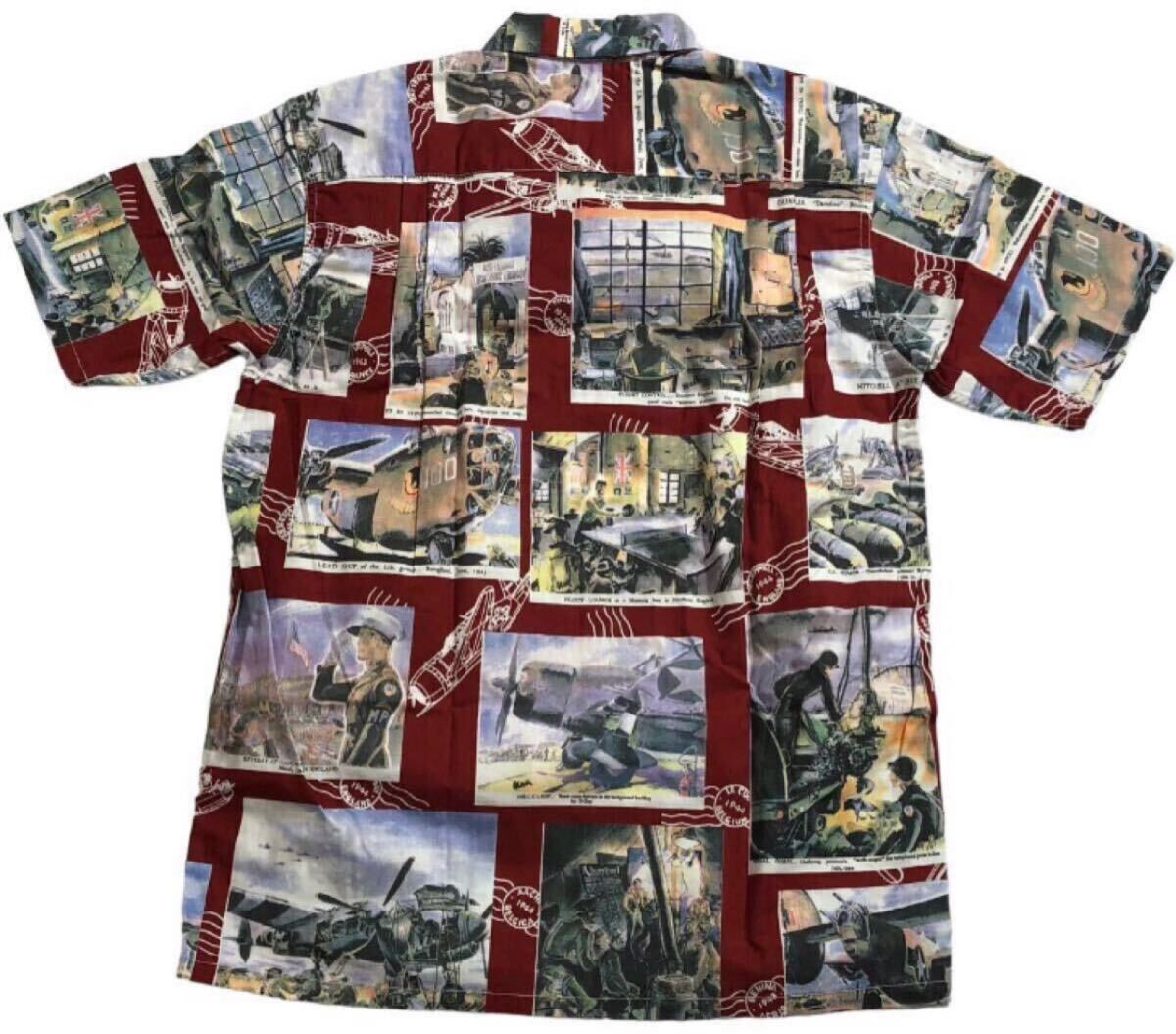 送料無料 未着用 タグ付 定価 1.8万 ■ REAL McCOY リアルマッコイ ■ 戦闘機 総柄 プリント オープンカラー アロハシャツ レッド系 S_画像2