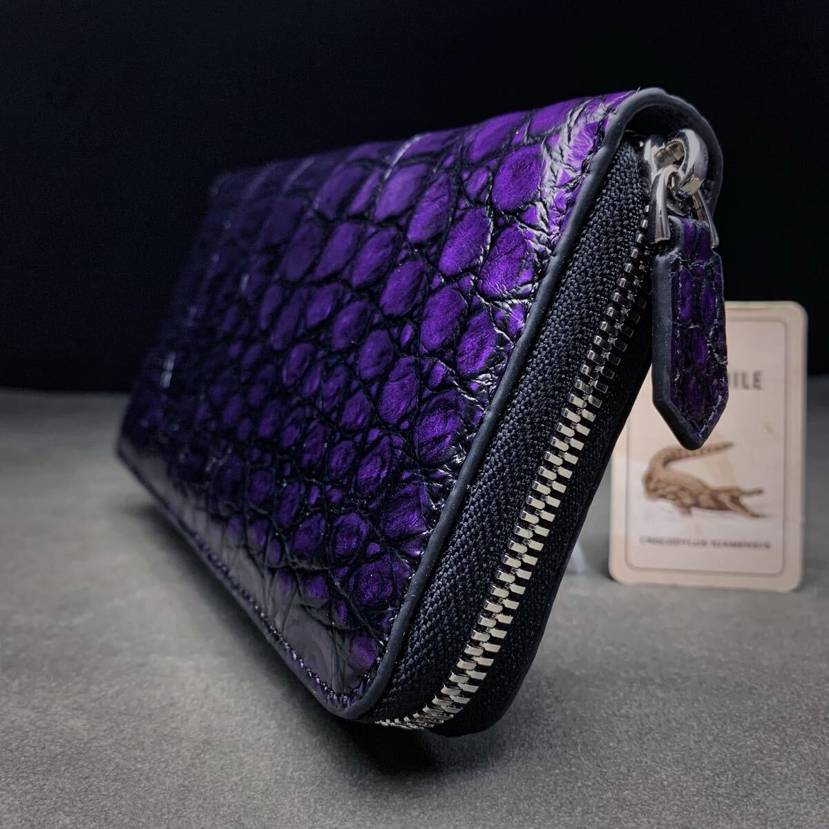 クロコダイル 長財布(ラウンドファスナー/ハンドメイド/手染め色 クロコダイル 長財布(ラウンドファスナー/ハンドメイド/手染め色