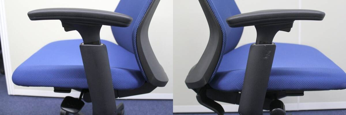 【2020年制】オカムラ　フルーエント　ローバック　可動肘　ミディアムブルー　オフィスチェア　中古チェア　メッシュ　在宅　テレワーク