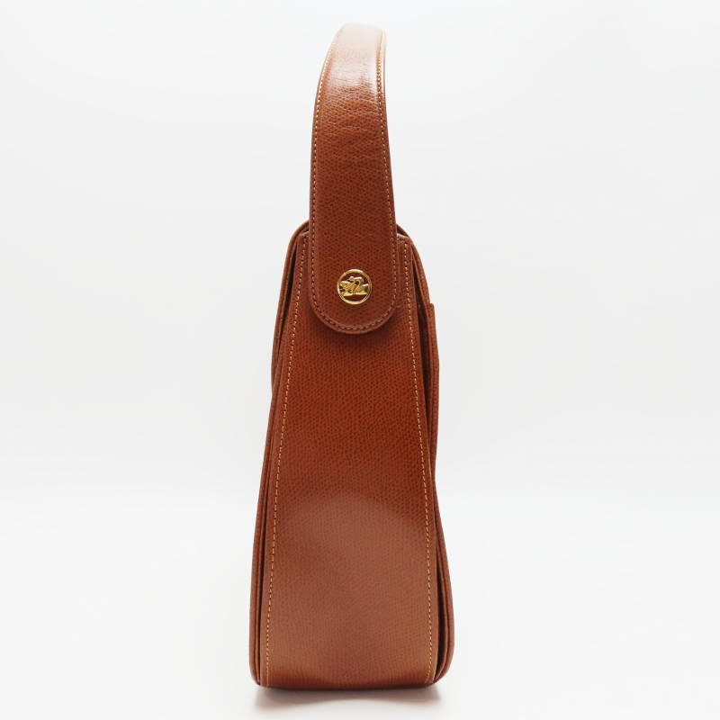S04-k097 LONGCHAMP ロンシャン サイドロゴ フラップ レザー ハンドバッグ チャ