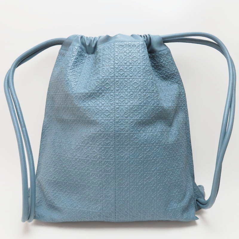 M04-k071 LOEWE ロエベ ヤゴ アナグラム カーフレザ― 巾著 バックパック リュック ブルー